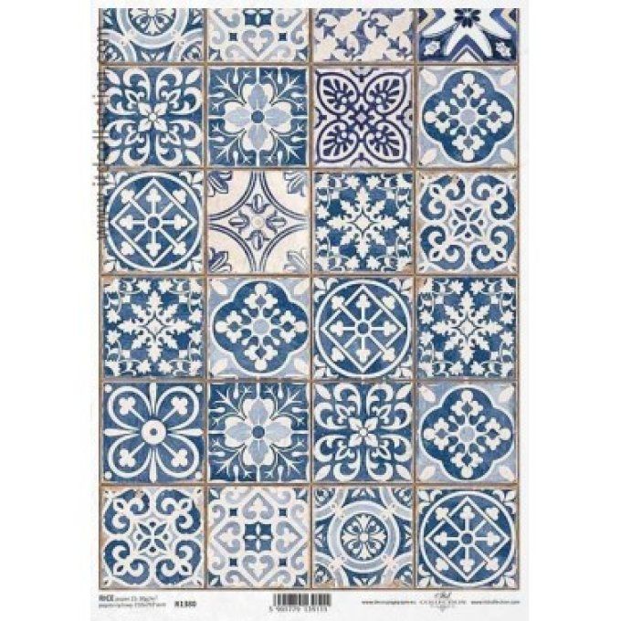 Papier de Riz Carreaux de ciment Bleus R1380