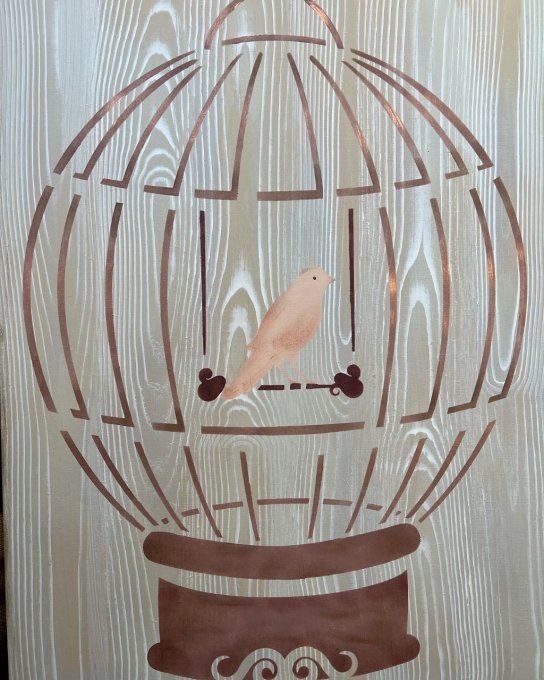 Pochoir Oiseau en cage