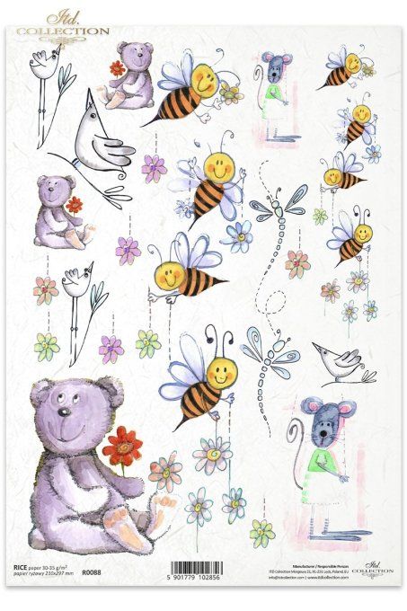 Papier de Riz Nounours et les abeilles R0088