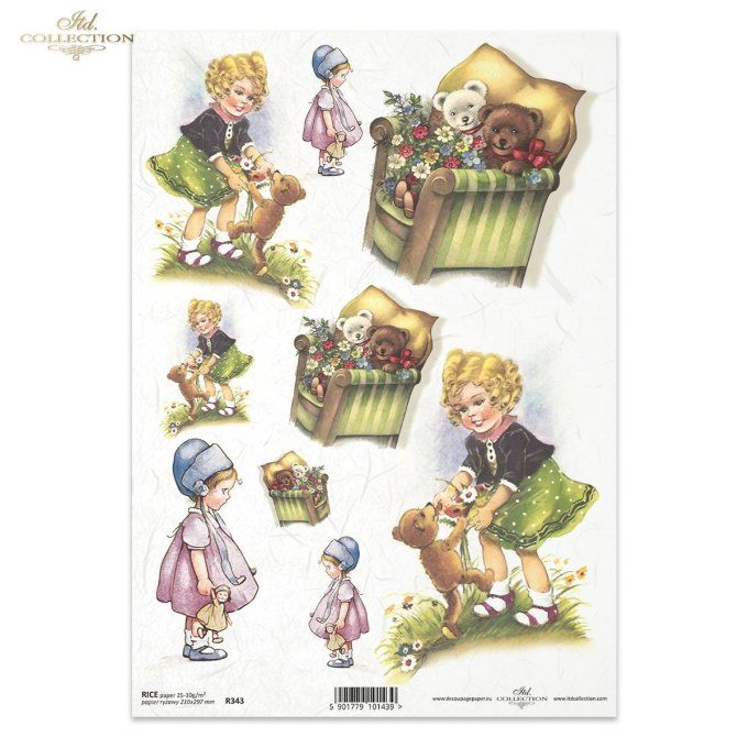 Papier de Riz Petite fille et ses ours R0343