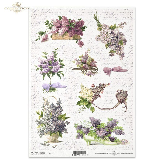 Papier de Riz Lilas fond manuscrit R0355