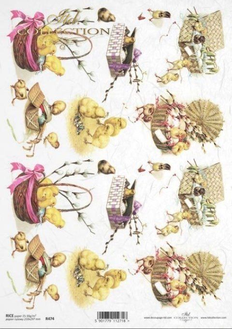 Papier de Riz Poussins dans paniers en osier R0474