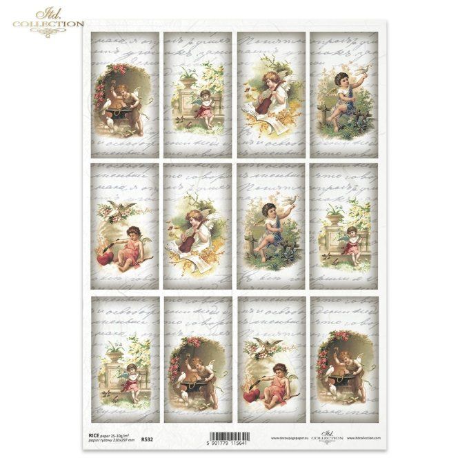 Papier de Riz Etiquettes Chérubins manuscrit R0532