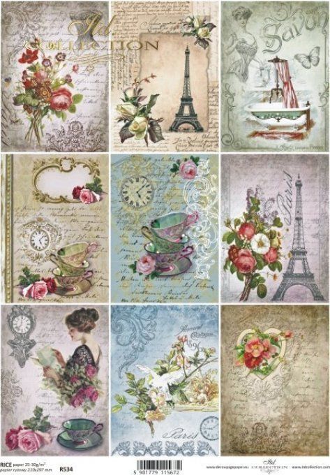 Papier de Riz Etiquettes Tea Time à Paris R0534