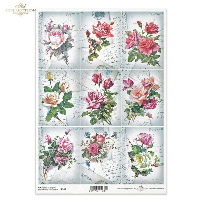 Papier de Riz Etiquettes Bouquet de roses R0542