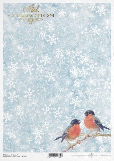 Papier de Riz Rouge-gorges sous la neige R0591