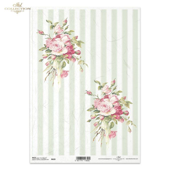 Papier de Riz Rayures Shabby Grand Bouquet R0620