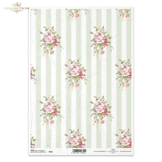 Papier de Riz Rayures Shabby petit Bouquet R0621