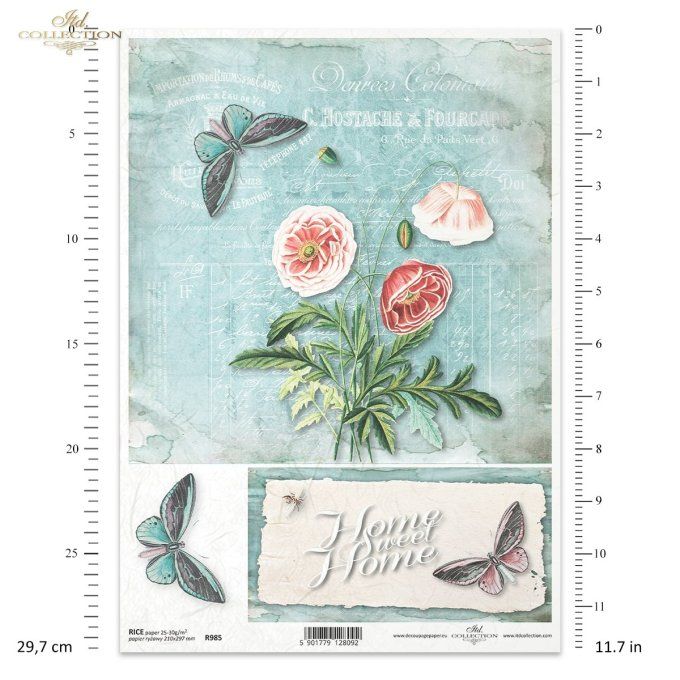 Papier de Riz Pavots Home sweet Home R0985