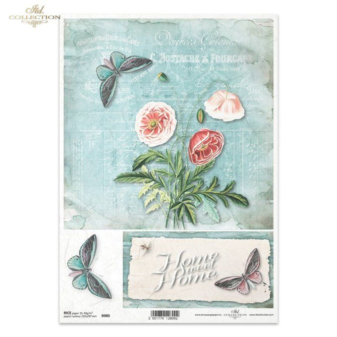 Papier de Riz Pavots Home sweet Home R0985