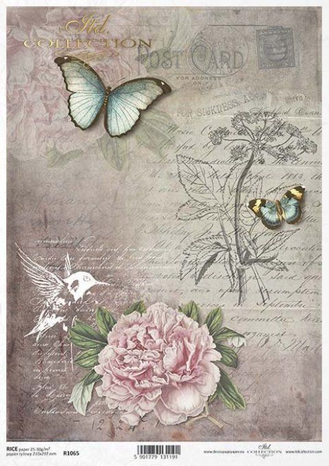 Papier de Riz Pivoine et Papillon R1065