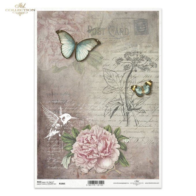 Papier de Riz Pivoine et Papillon R1065
