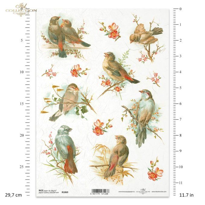 Papier de Riz Petits oiseaux dans le cerisier R1069
