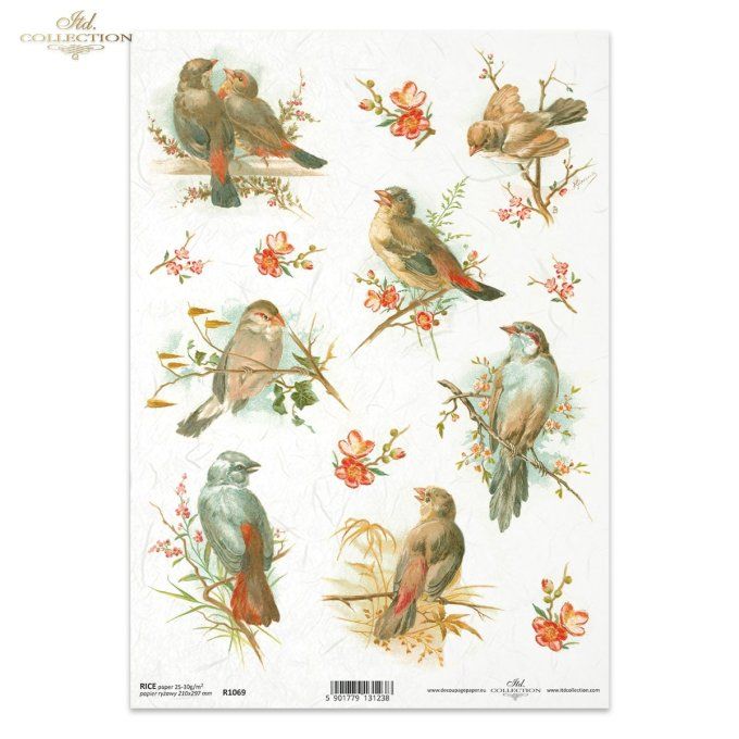 Papier de Riz Petits oiseaux dans le cerisier R1069