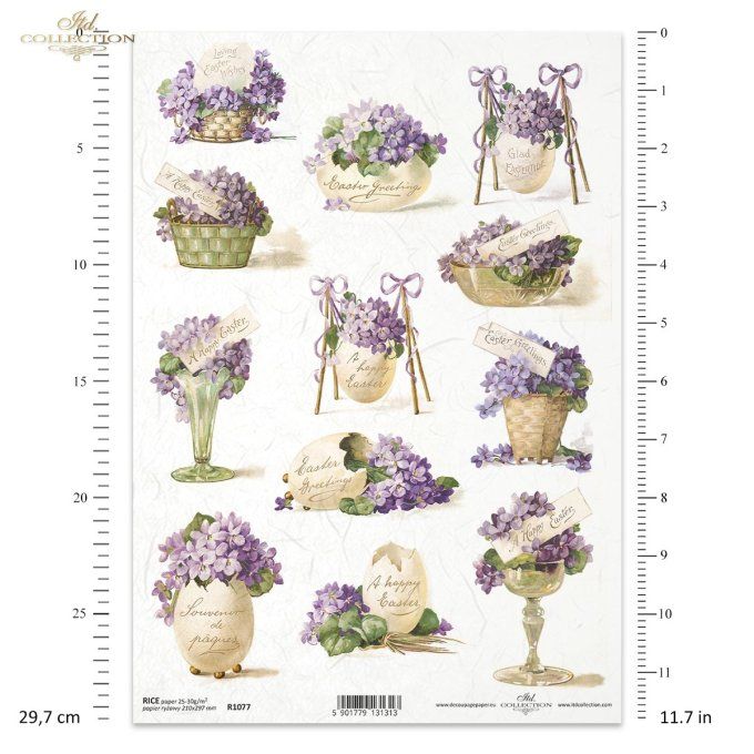 Papier de Riz Violettes de Pâques R1077