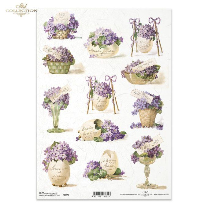 Papier de Riz Violettes de Pâques R1077