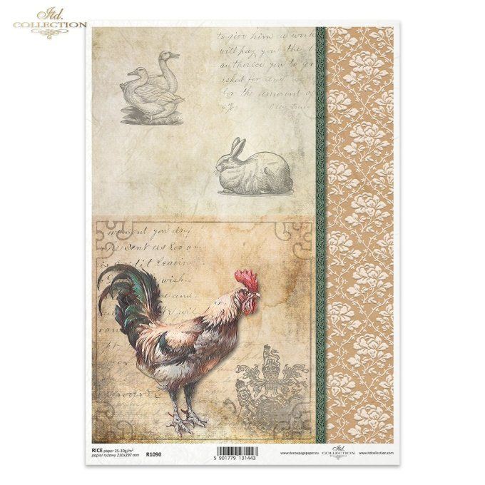 Papier de Riz Coq et Ornements R1090
