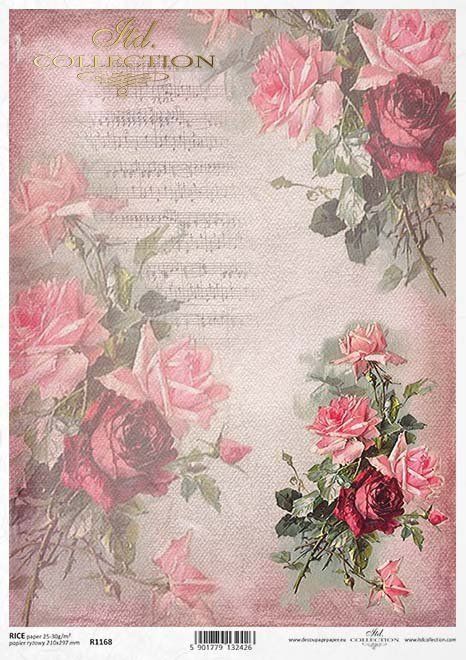 Papier de Riz Roses et Partitions R1168 - Ateliergrisceleste