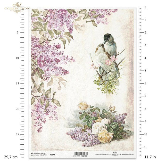 Papier de Riz Lilas aux oiseaux R1174