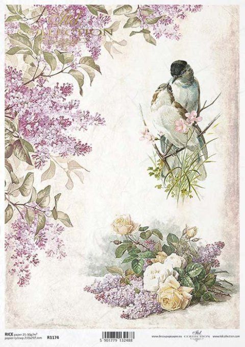 Papier de Riz Lilas aux oiseaux R1174