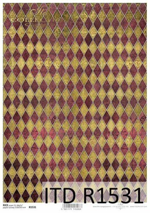 Papier de Riz Arlequin Bordeaux et Or R1531