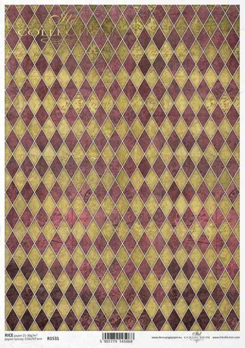 Papier de Riz Arlequin Bordeaux et Or R1531