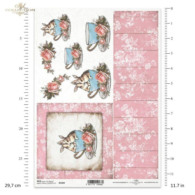 Papier de Riz Bébés lapins Shabby R1584