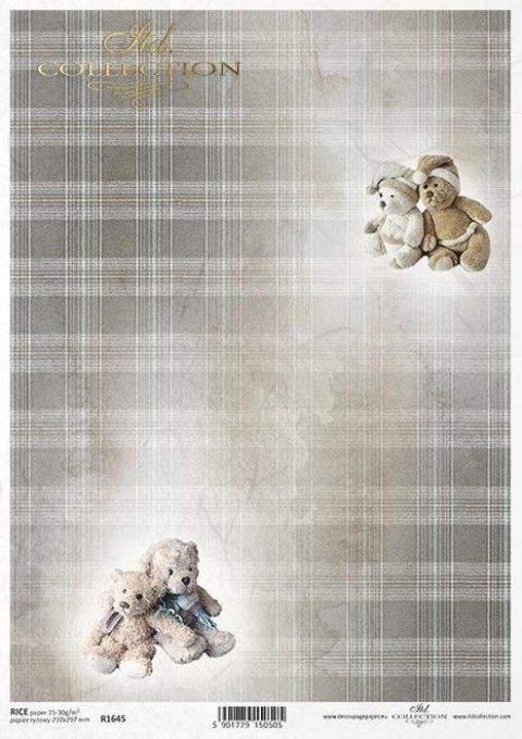 Papier de Riz Ours en Peluche Fond écossais R1645