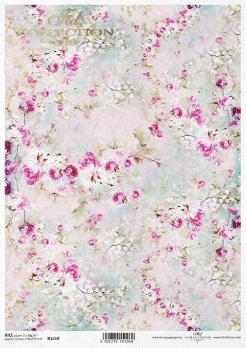 Papier de Riz Aquarelle Roses Pastelles R1668