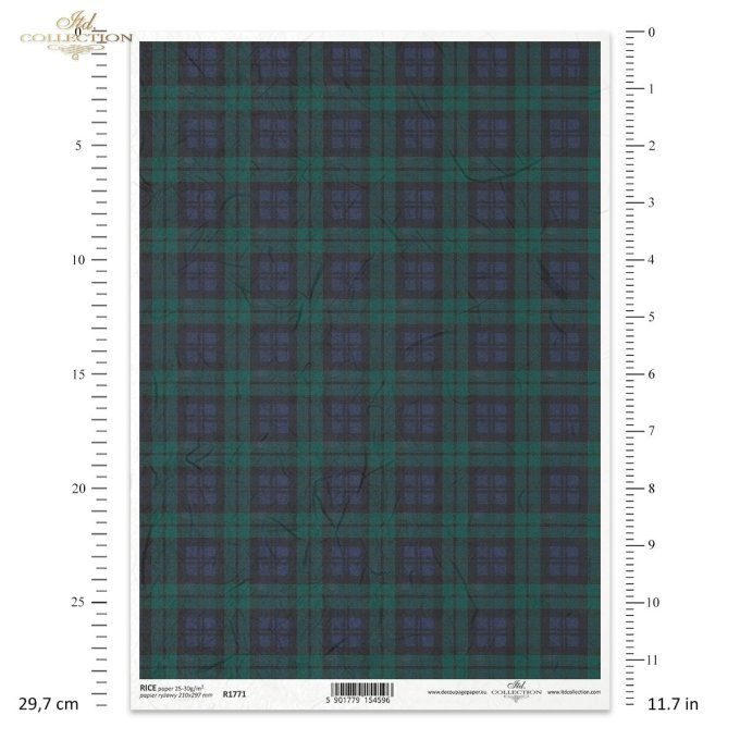 Papier de Riz Tartan Marine et Vert R1771