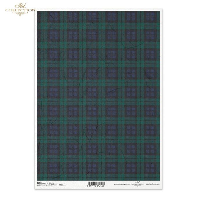 Papier de Riz Tartan Marine et Vert R1771