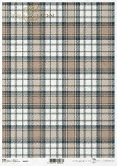 Papier de Riz Carreaux Ecossais Vert Blanc Beige R1775