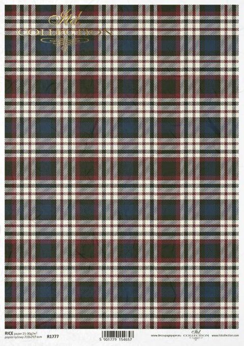 Papier de Riz Tartan Marine et Bordeaux R1777