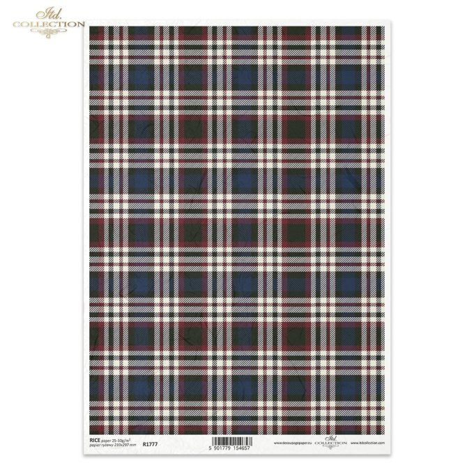 Papier de Riz Tartan Marine et Bordeaux R1777