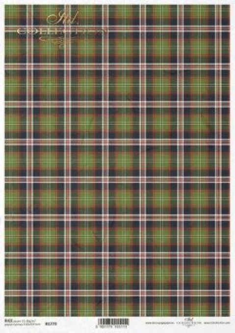 Papier de Riz Carreaux Ecossais Marine Vert Rouge R1779