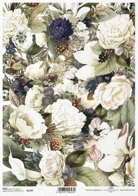 Papier de Riz Pivoines et Magnolias R1797