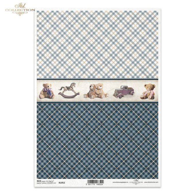 Papier de Riz Plaid bleus jouets anciens R1952