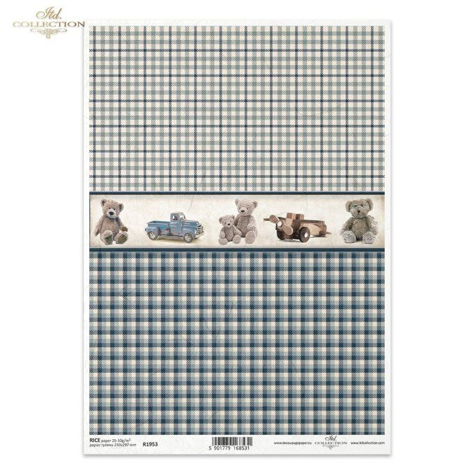 Papier de Riz Carreaux bleus jouets anciens R1953