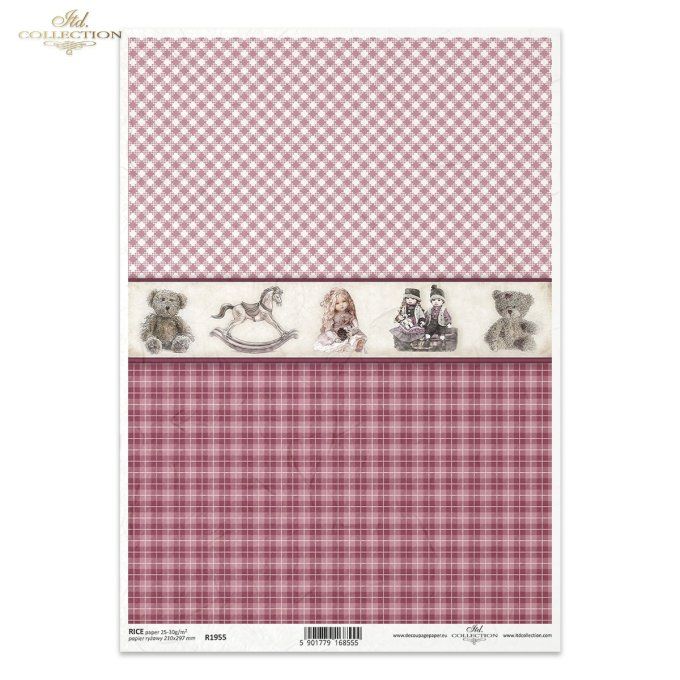 Papier de Riz Ecossais roses jouets anciens R1955