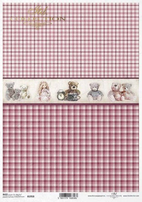 Papier de Riz Carreaux roses jouets anciens R1958