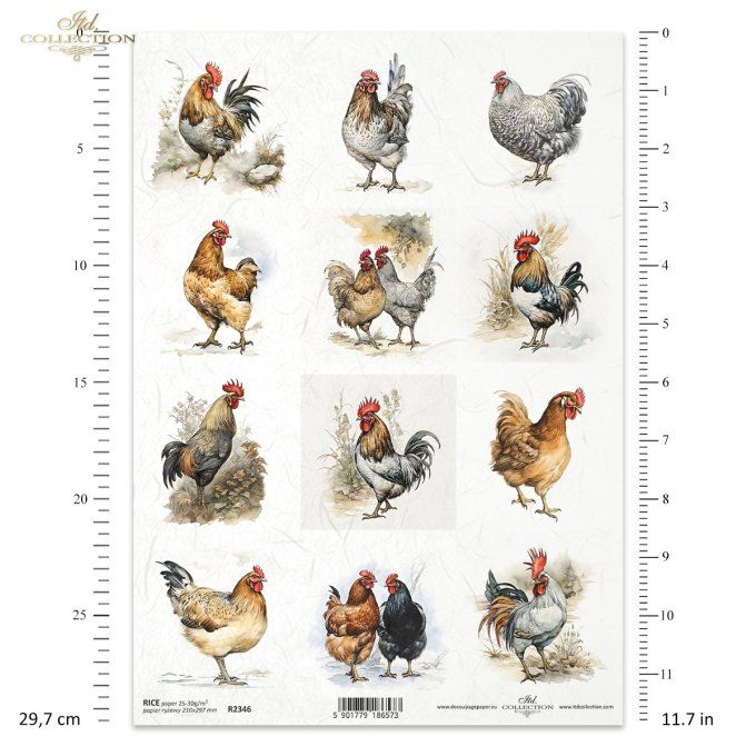 Papier de Riz Etiquettes Poules et Coqs R2346
