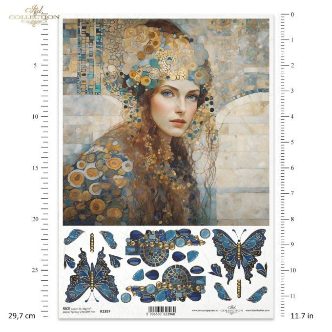 Papier de Riz Femme façon Klimt Papillon R2397