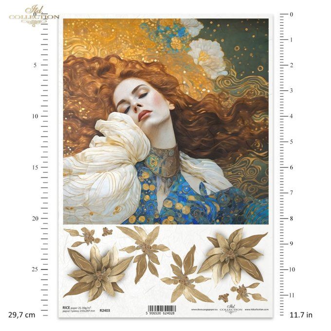 Papier de Riz Femme façon Klimt Or R2403