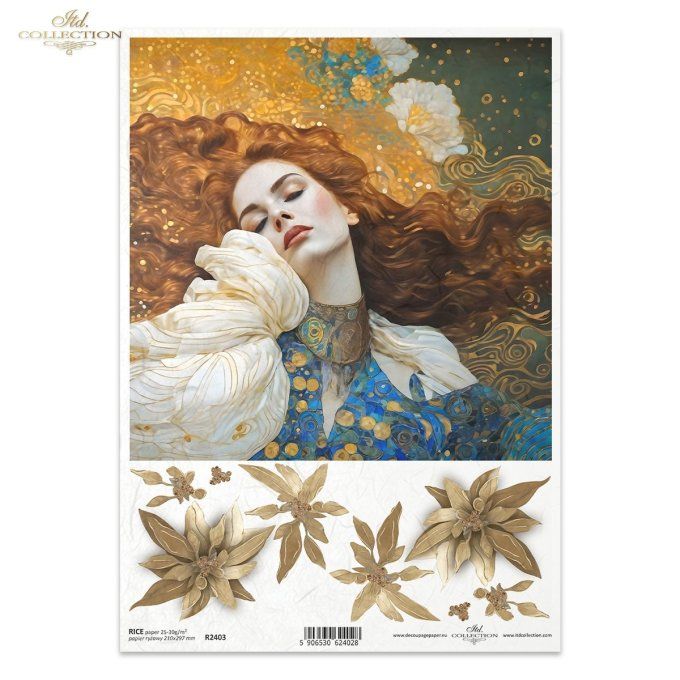 Papier de Riz Femme façon Klimt Or R2403