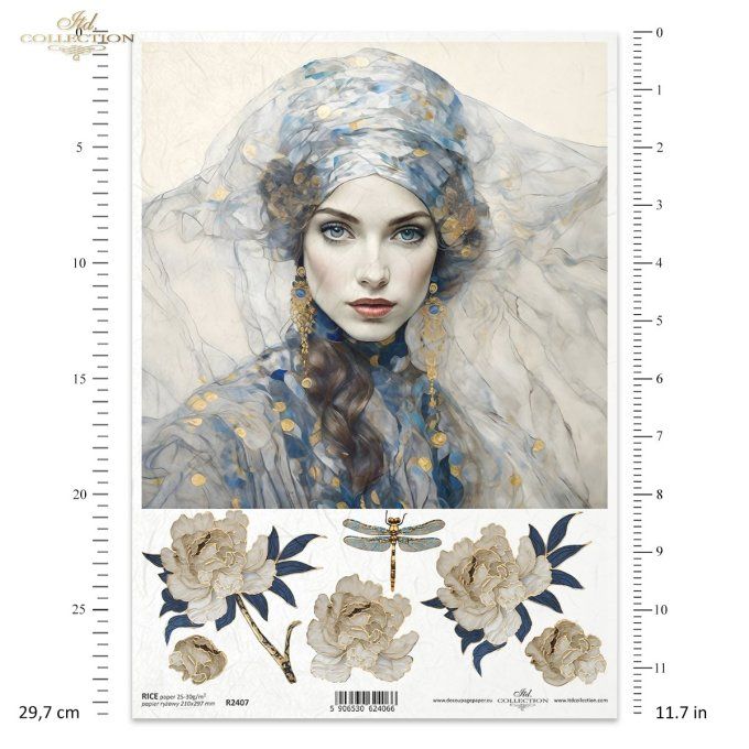 Papier de Riz Femme façon Klimt Rose R2407