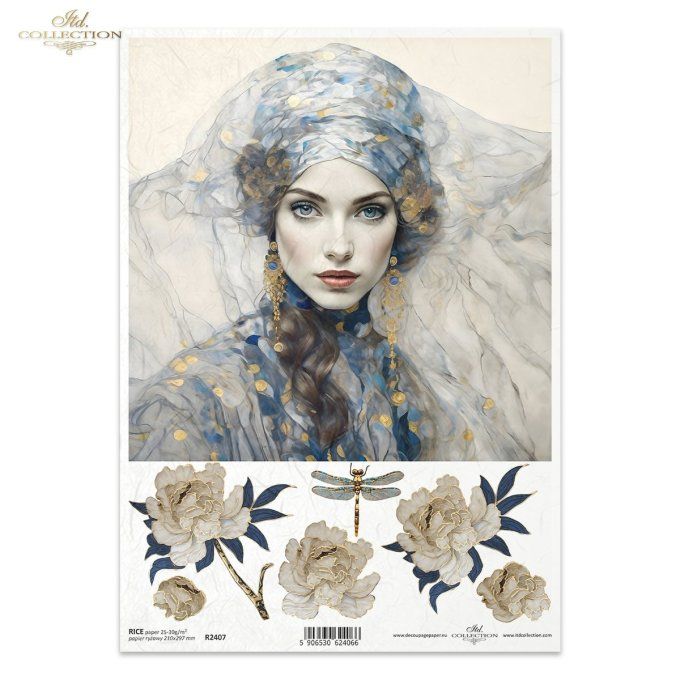 Papier de Riz Femme façon Klimt Rose R2407
