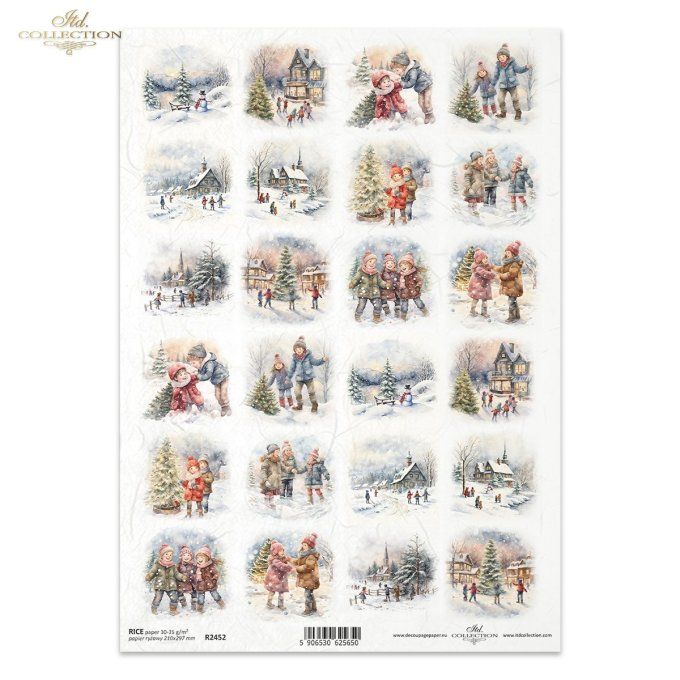 Papier de Riz Etiquettes Enfants sous la neige R2452