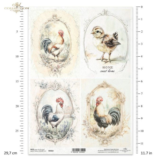 Papier de Riz Coqs Home Sweet Home R2562