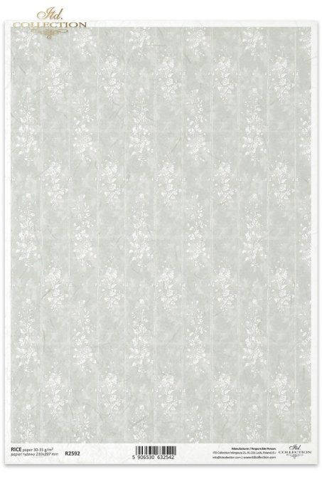 Papier de Riz Papier peint fond floral gris R2592