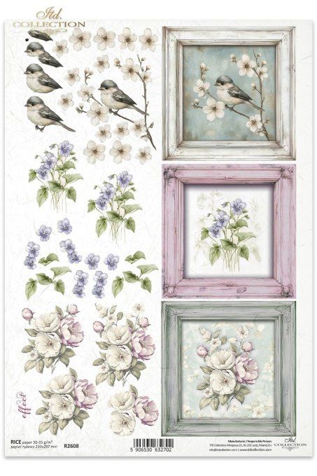 Papier de Riz Cadres fleurs 3D R2608